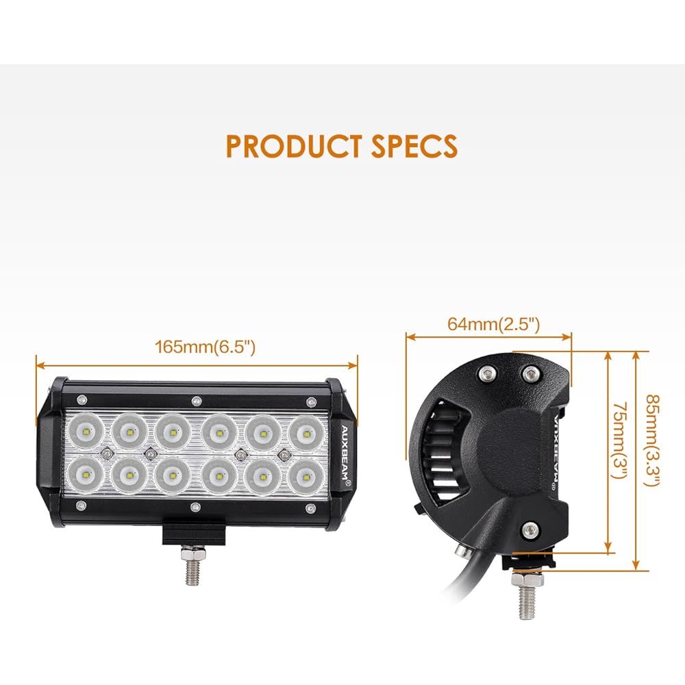 AUXBEAM 7 inch LED light bar 36W LED driving light spot LED worklight waterproof LED light track car pickup ATV jeep motorcycle boat golf cart Installed bracket