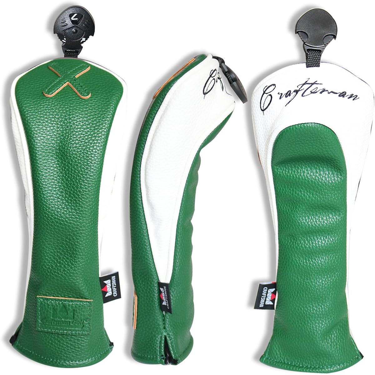 CRAFTSMAN Golf head cover for hybrid, utility compatible, with number tag (number tag: 2, 3, 4, 5, 6, UT), wood cover, club cover, three-piece design, synthetic leather (PU), sold separately (green)