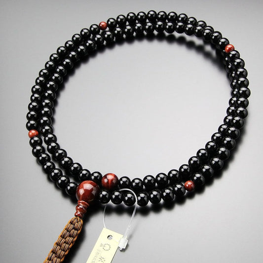 Nenju dot com Rinzai sect prayer beads for men, shaku 2, ebony (glossy), red tiger eye stone, cord tassel [Zen sect Kyoto prayer beads, 108 beads, shaku 2, Kyoto prayer beads, red tiger eye, red tiger eye stone 2000300600120] [Prayer bag gift! ]