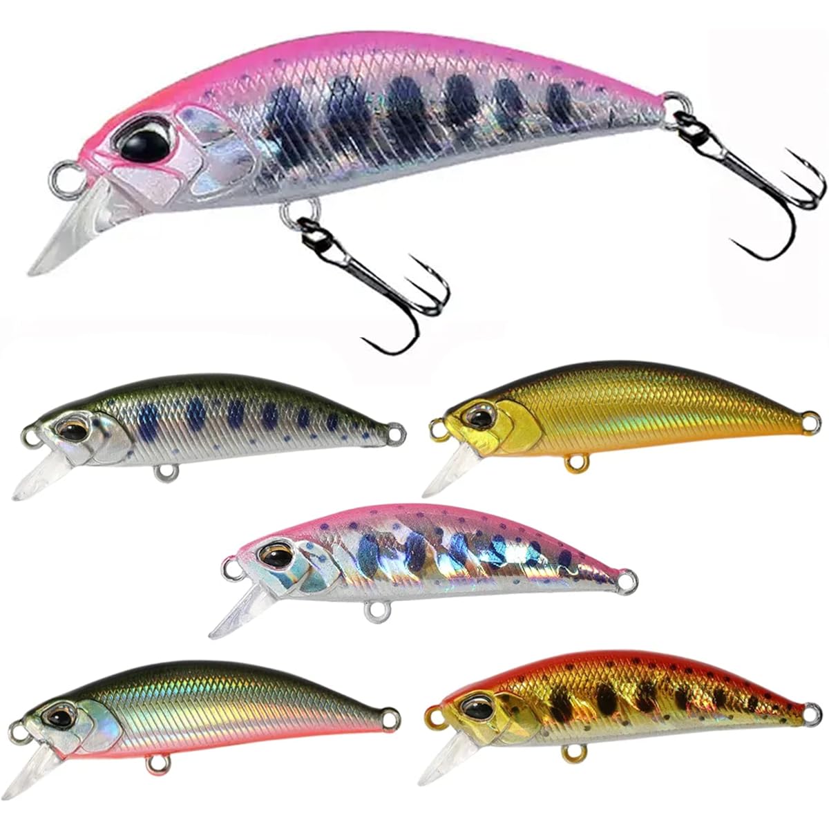 [PB Lure] Mountain Stream Minnow 50FS 50mm 5g Trout, Yamame, Amago Char, Rainbow Trout, Mountain Stream, Mainstream, Sea, Beginner, 5 Color Set