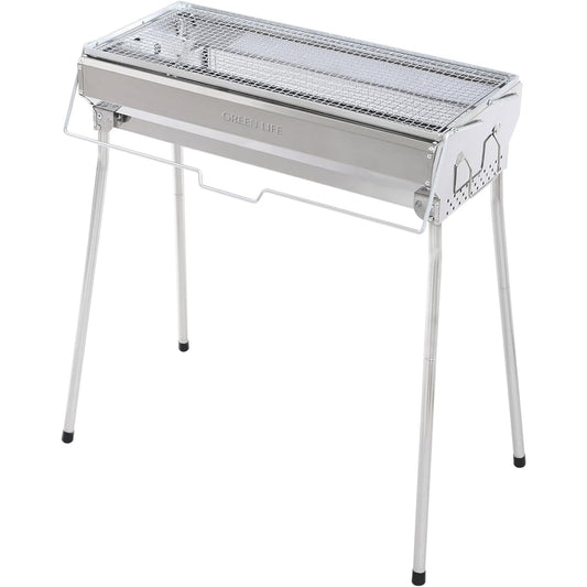 GREEN LIFE Barbecue BBQ Easy Charcoal Addition Stainless Steel Barbecue Stove Height Adjustable Foldable Legs Stainless Steel GSB-600STTN