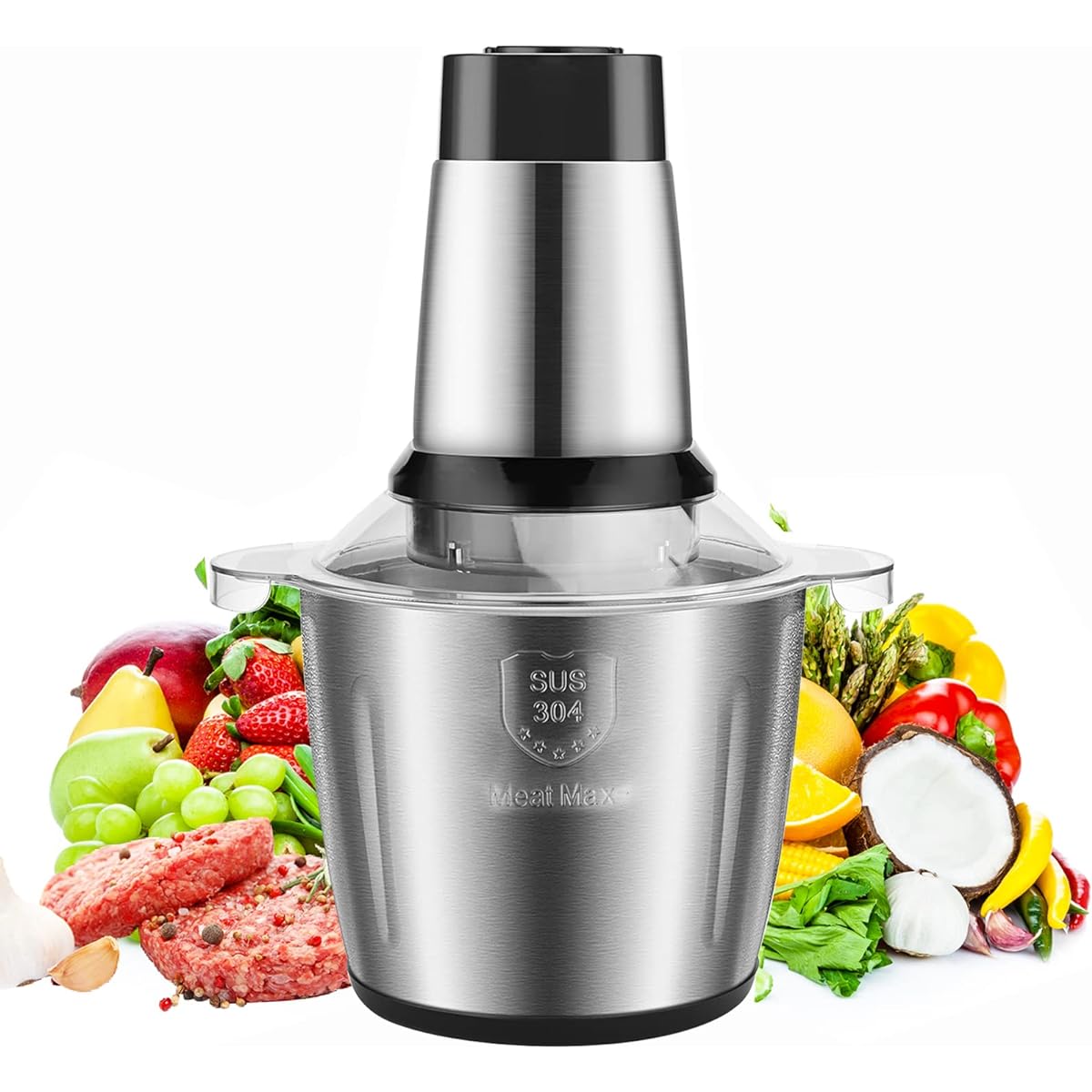 Oppakou Food Processor, 3.5L Large Capacity, Meat, 500W High Power, 5 Functions in 1 [Chopping, Crushing, Kneading, Crushing, Mixing] 3 Speeds, 4 Pieces Cutter, Food Chopper, Electric, Stainless Steel, Compact, Easy Operation, Easy to Wash, Overheat Prot