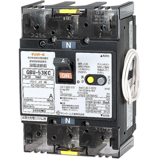 Tempar U53KC5030V with AA neutral line open phase protection for solar power generation systems, for commercial power supply side, reverse connection compatible, earth leakage breaker with OC