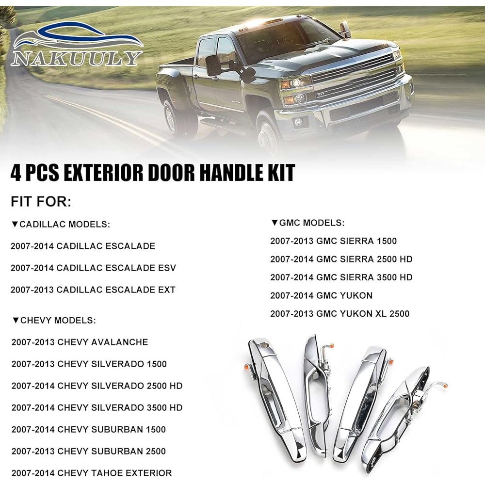 NAKUULY Exterior Chrome Door Handle 4 Pieces Frontor Driver & Suvarade Svolley Avarant Silvarard Subaru Sabarban GMC Sierra Ukon OE # 22738722 2273825820