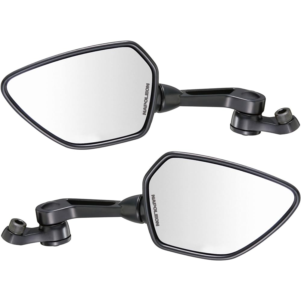 TANAX Motorcycle Mirror Napoleon Shark Mirror Aluminum Mirror Set of 2 Left and Right (With Forward and Reverse Threaded Bolts) 10mm Black AOS-104-BB