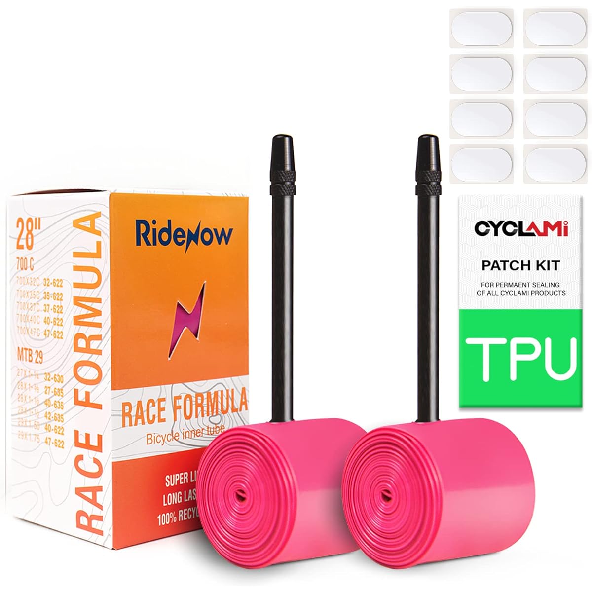 2pcs RideNow 700C x 18-32C / 32-47C (All Road & Gravel) / MTB29 inch x 1.9-2.5 TPU Inner Tube 700C Bicycle Inner Tube Valve Length France 45/65/85mm (Bike Inner Tire Patch Repair Kit Included It contains)