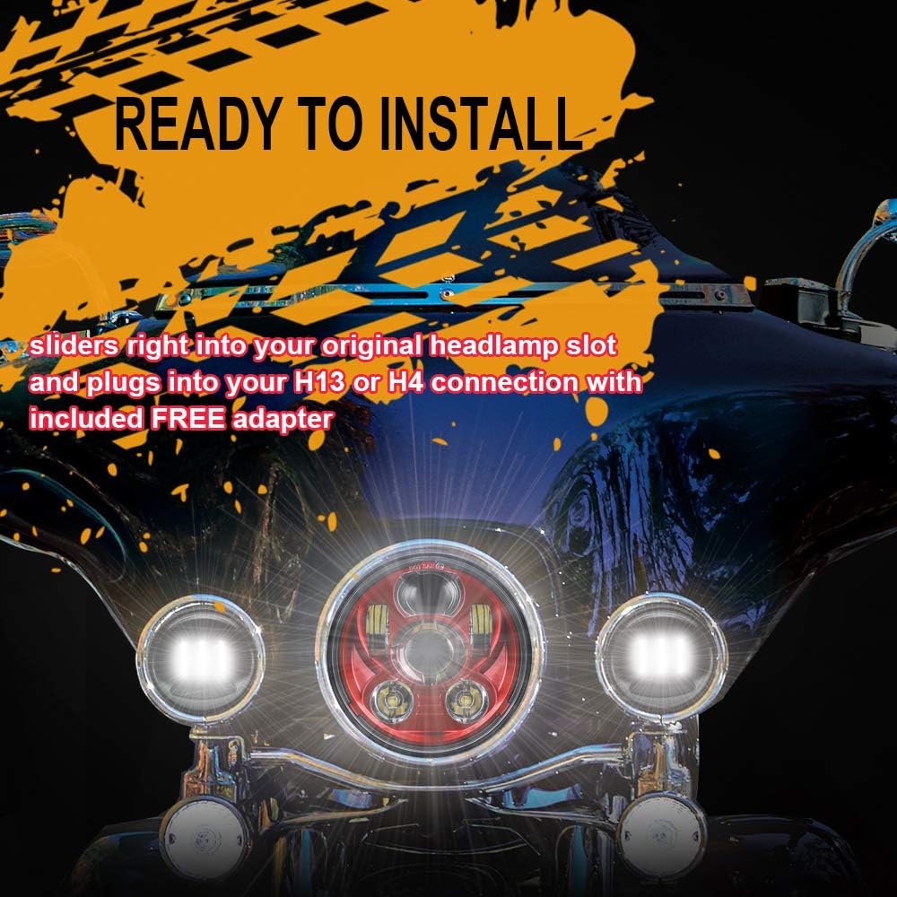 AKMTIES Auto Bey Head Light 5.75 inch 5 3/4 inch Round LED Project Headlight Head Light Bob Bob Sport Star Wide Glide Low Rider Head Lamp (Red)