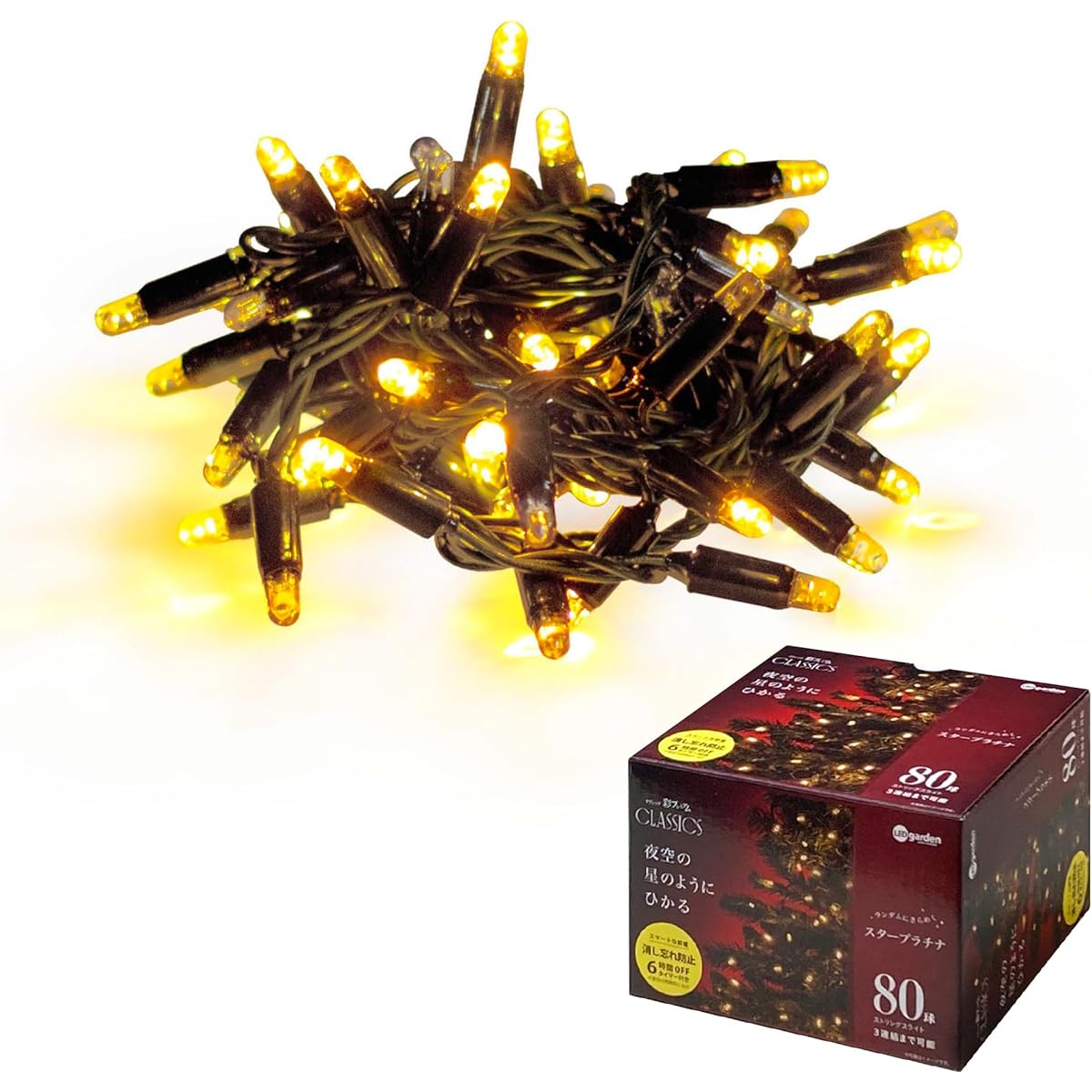 Takasho Garden Light Aya Premium Classic 80 Bulbs Star Platinum Total Length: Approx. 6m Champagne Gold Illumination Outdoor Indirect Lighting Waterproof 6 Hour Timer Resin LGC-S80CC