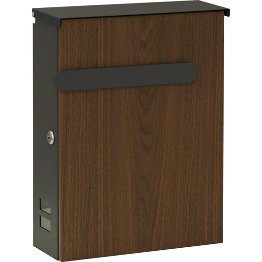 MOJYU Wall Hanging Post Berta Dark Gray/Brown Wood Grain WM-008 Post Mail Box Stylish Mailbox Delivery Box Scandinavian Style with Lock Wall Hanging Entrance Home Use