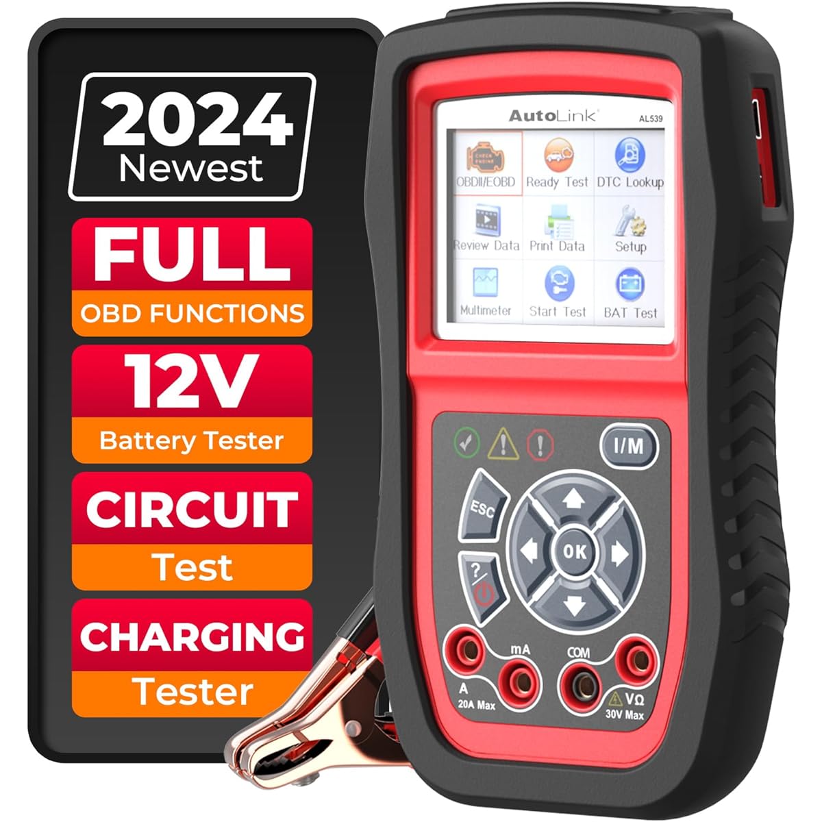 AUTEL AL539B OBD2 Scanner 3 Inn 1 Code Leader Battery Tester Avometer 12 Bolt Battery Diagnosis Circuit Start & Charging System Test