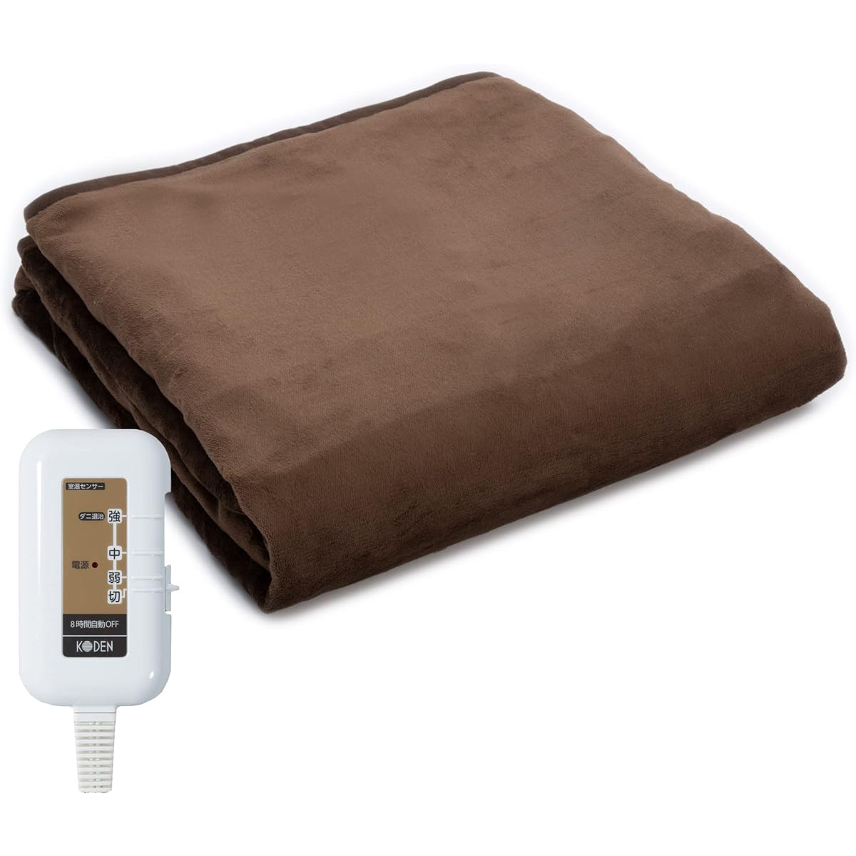 KODEN Electric Blanket, Can Be Used as a Blanket, 188 x 130cm, Double-Sided Flannel, Brown, Washable, Slide Temperature Adjustment, Room Temperature Sensor, 8hOFF, Dust Mites Removal CWB801G-BK