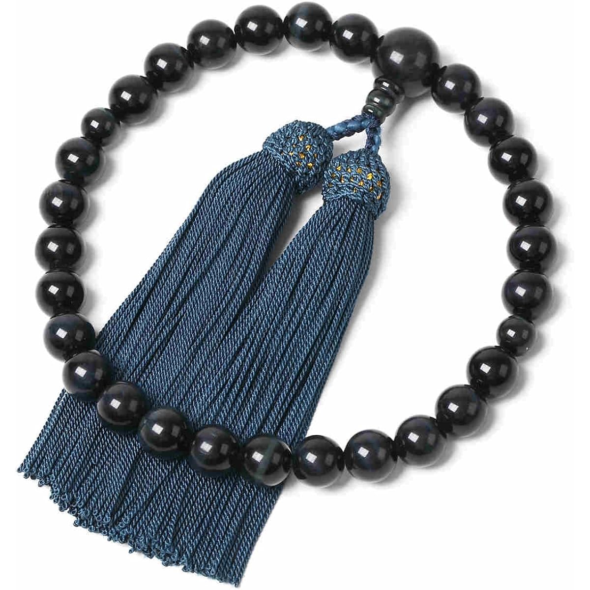 Prayer beads made in Japan, Blue tiger eye stone <Bead bag included> Pure silk tassel (100% silk) For men Can be used by all denominations Handmade Prayer beads Made in Japan [Long-established Prayer beads manufacturer founded over 80 years]