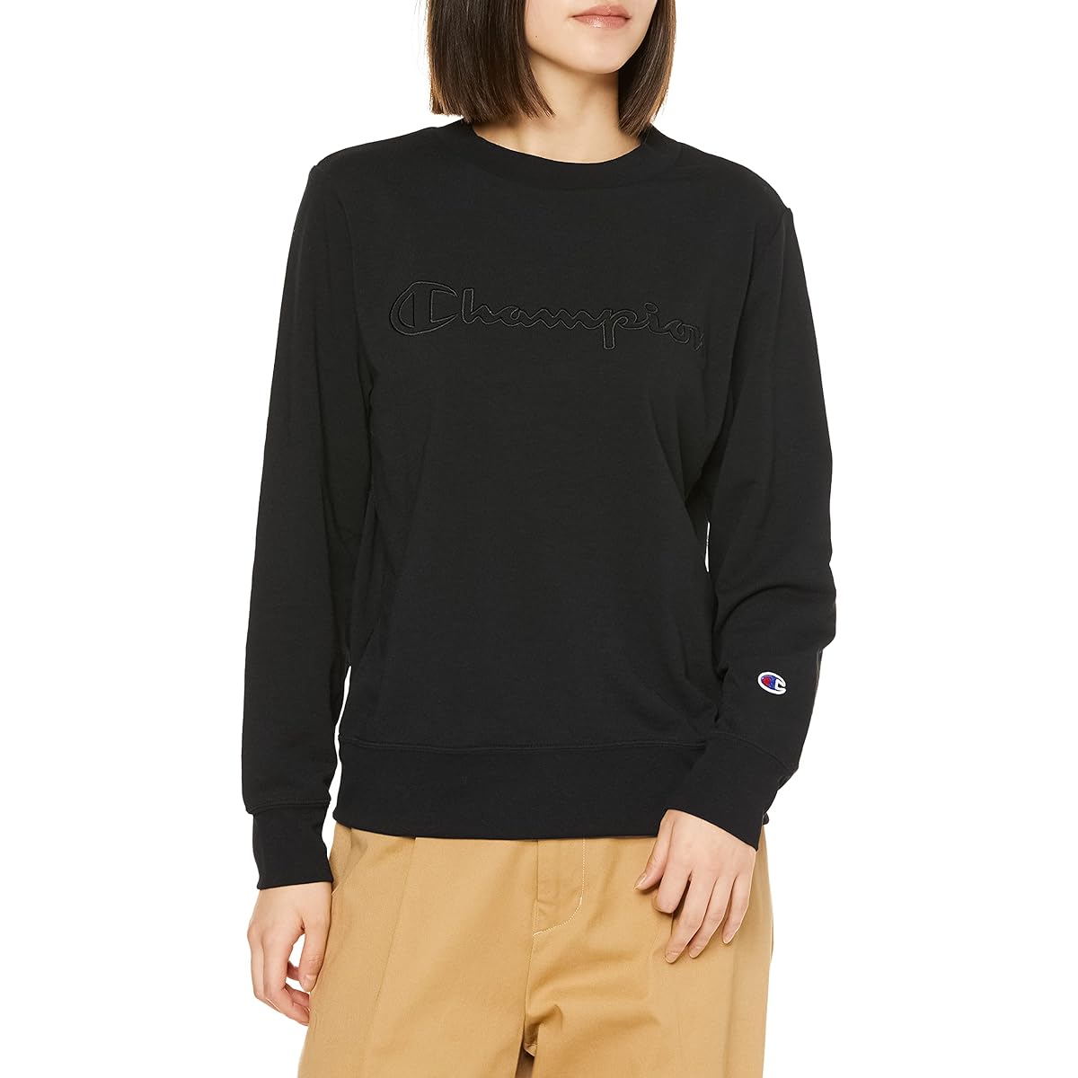 [Champion] Sweatshirt, Long Sleeve, Stretch, Lightweight, Quick Drying, UV Protection, Script Logo TECH WEAVE(R) Terry Mock Neck Sweatshirt, Women's Sports, CW-XS001