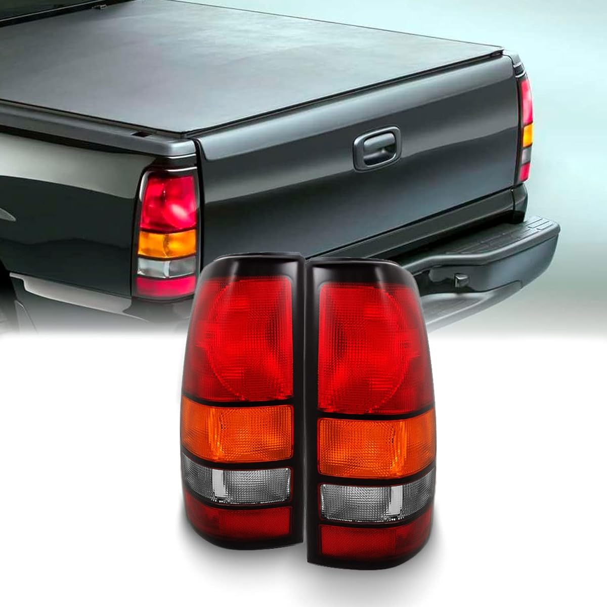 GMC Siera Pickup for Truck Red Clear Tail Light Brake Lamp replacement pair left and right