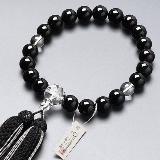 Buddhist Altar Shop Takita Shoten Kyoto Prayer Beads for Men, Black Onyx, Dragon Carved Crystal, 20 Beads, Pure Silk Tassel with Head, Bead Bag Included, Can Be Used by All Sects, Certificate Included