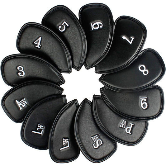 Andux Synthetic Leather Golf Club Iron Head Cover Set Black x12 Mt/pu