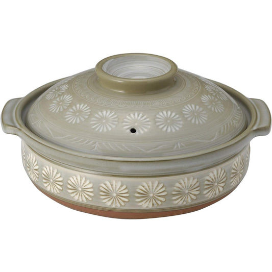 [Authentic Product] Banko Yaki Ginpo Polished Earthen Pot (Deep Pot) Size 10 For 5-6 People Hanamishima Open Fire Compatible Heat Retention Made in Japan 21101