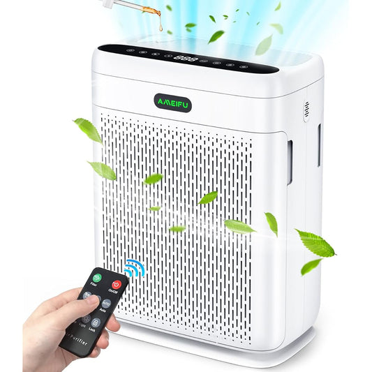 AMEIFU Air Purifier, Pollen Prevention, First Appearance, Double Filter, Strong Purification, 3 Levels Air Flow Setting, Deodorizing, Disinfectant, PM2.5 Automatic Detection, Air Quality Light, Aroma
