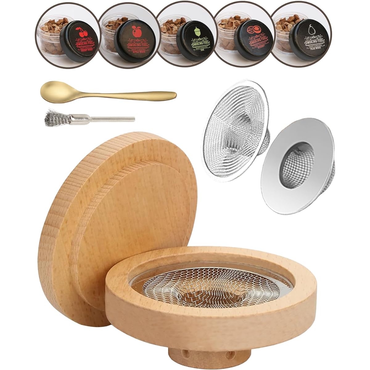 Temiry Cocktail Smoker Cocktail Smoke Whiskey Smoker Kit with 5 Types of Wooden Tips Smoker Glass Smoking Whiskey Smoking Kit Cocktail Smoker Kit Smoke Head Smoker (Smoke Top + 5 Types of Wooden Tips) "Instructions Included"