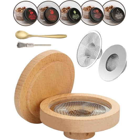 Temiry Cocktail Smoker Cocktail Smoke Whiskey Smoker Kit with 5 Types of Wooden Tips Smoker Glass Smoking Whiskey Smoking Kit Cocktail Smoker Kit Smoke Head Smoker (Smoke Top + 5 Types of Wooden Tips) "Instructions Included"