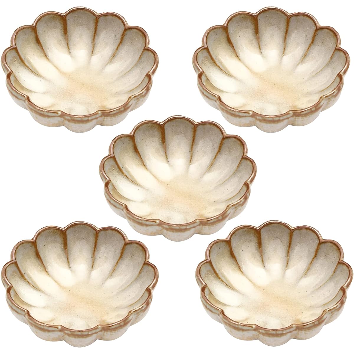 Mino ware "Kato Kenji" Gohonte Chrysanthemum-shaped three-legged small bowl, bowl, plate, diameter approx. 11cm, tableware set of 5, made in Japan, 532-0036s