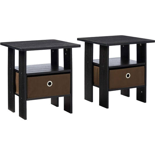 Furinno End Table Set of 2 Andrey Series Side Table Nightstand/Bedside Table with Drawer Bin Color: Americano/Medium Brown