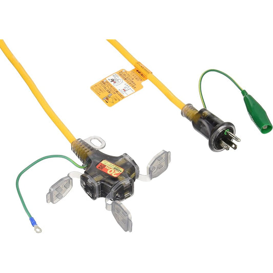 HATAYA 2P Grounded Extension Cord, For Indoor Use, Cord 20m, Thickness 2.0㎟, Fukutobi Plug Specifications, 3 Outlets, Outlet Dustproof Cap, Built-in Pilot Lamp, Includes Ex-Band, For Home Use, Factory Use, Construction Sites, SX Extension Cord SX-203K(Y)