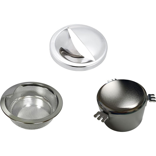 Antibacterial Drain Garbage Basket φ144mm 520309 & Antibacterial Deodorizer One φ89.5mm x 64mm 520279 & Made in Japan 18-8 Stainless Steel Kitchen Antibacterial Drain Cover 520040 Set Metal Slim Control