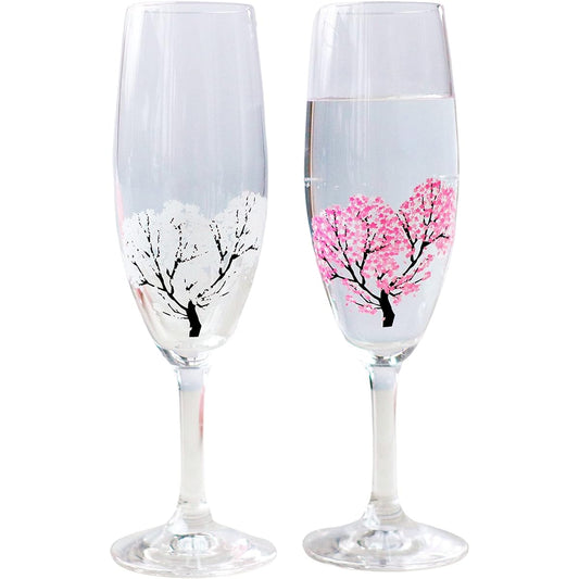 [Temperature as Design] Marumo Takagi Pottery Cooling Cherry Blossom Champagne Glass Pair Set Cherry Blossom Glass Spring Sake Cherry Blossom Viewing Gift Color Changes with Temperature Sparkling Champagne Sake Cheers Commemorative Gift Midyear Gift Cele