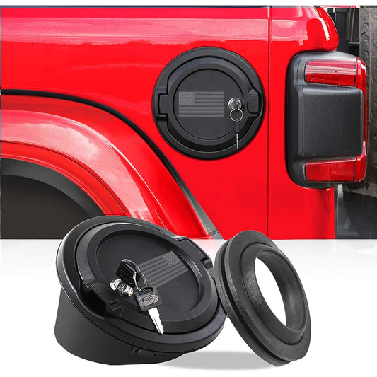 JECAR Ferrofler Cover Lock Lock Gas Tank Door Aluminum Alloy Glin Gas Cap Cover Exterior Accessories JEEP WRANGLER 2018-2023 JL JLU Compatible US flags