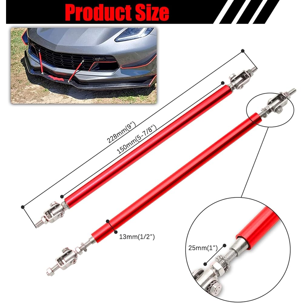 DREAMOTOR Front Bumper Lip Spuritter Diffuser Strattrat Rod Universal Bumper Lip Support Rod 8 inch-11 Inches Most Cars (Red)