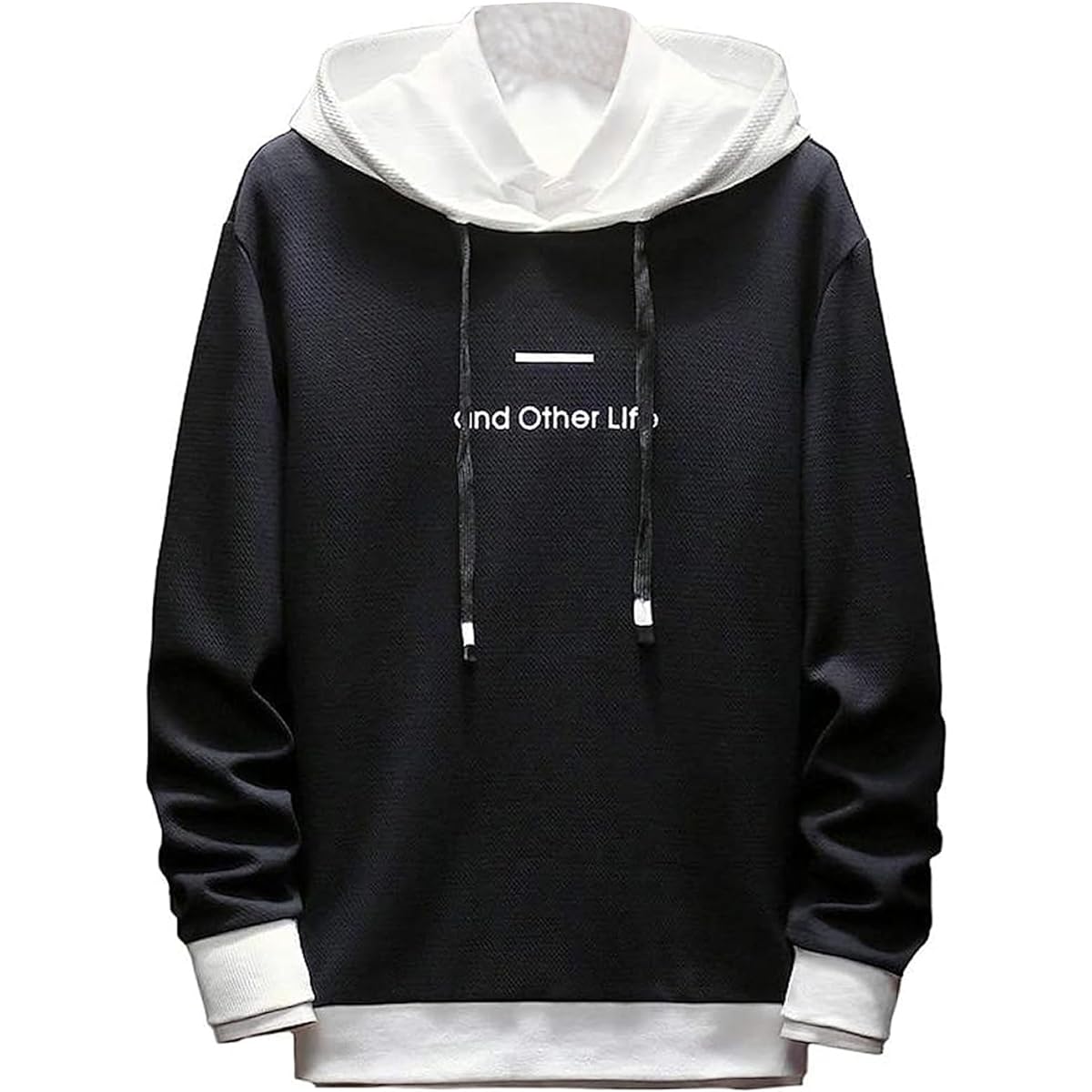 Hisitosa Hoodie Men's Long Sleeve Autumn Clothes Men's Winter Clothes Hooded Layered Sweatshirt Black White Simple Casual Stylish Pullover