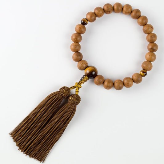 Sato Funeral Yakusugi (Tiger Eye Stone) 22 Beads for Men Can be used by all denominations Made in Kyoto ``Comes with a carrying pouch'' ``Includes a Prayer Bead Sleep Case'' ``One Year Bead Repair Guarantee''