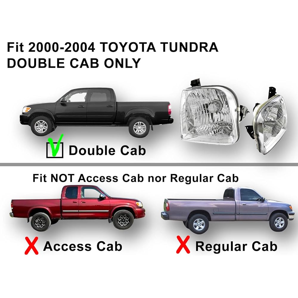 2001-2004 Toyota Sequoia & 2004 Tandra Pickup Truck (SR5 Crew/Double/Extended Cab 4 Door Model) Headlight Head Lamp Head Light Light Set Right Sales and Left Driver seat side (2001 01 2002 02 2003 2004)