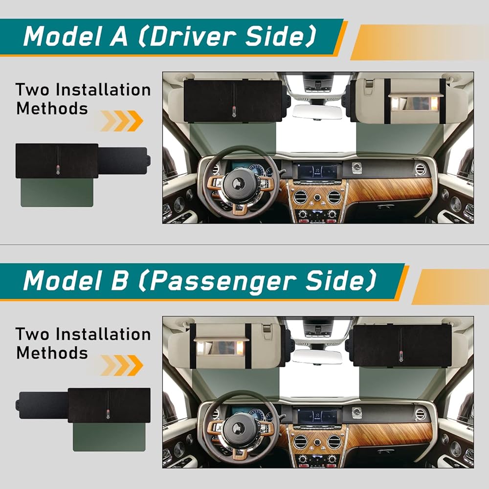PLOREWAY Viser Extension Car Vizer Polarized Sun Vizer Extender with Extender Zipper 1 Pull Down Sanshade One Shade Sun Block Peace Peace Rolling Most Cars Most Cars Compatible