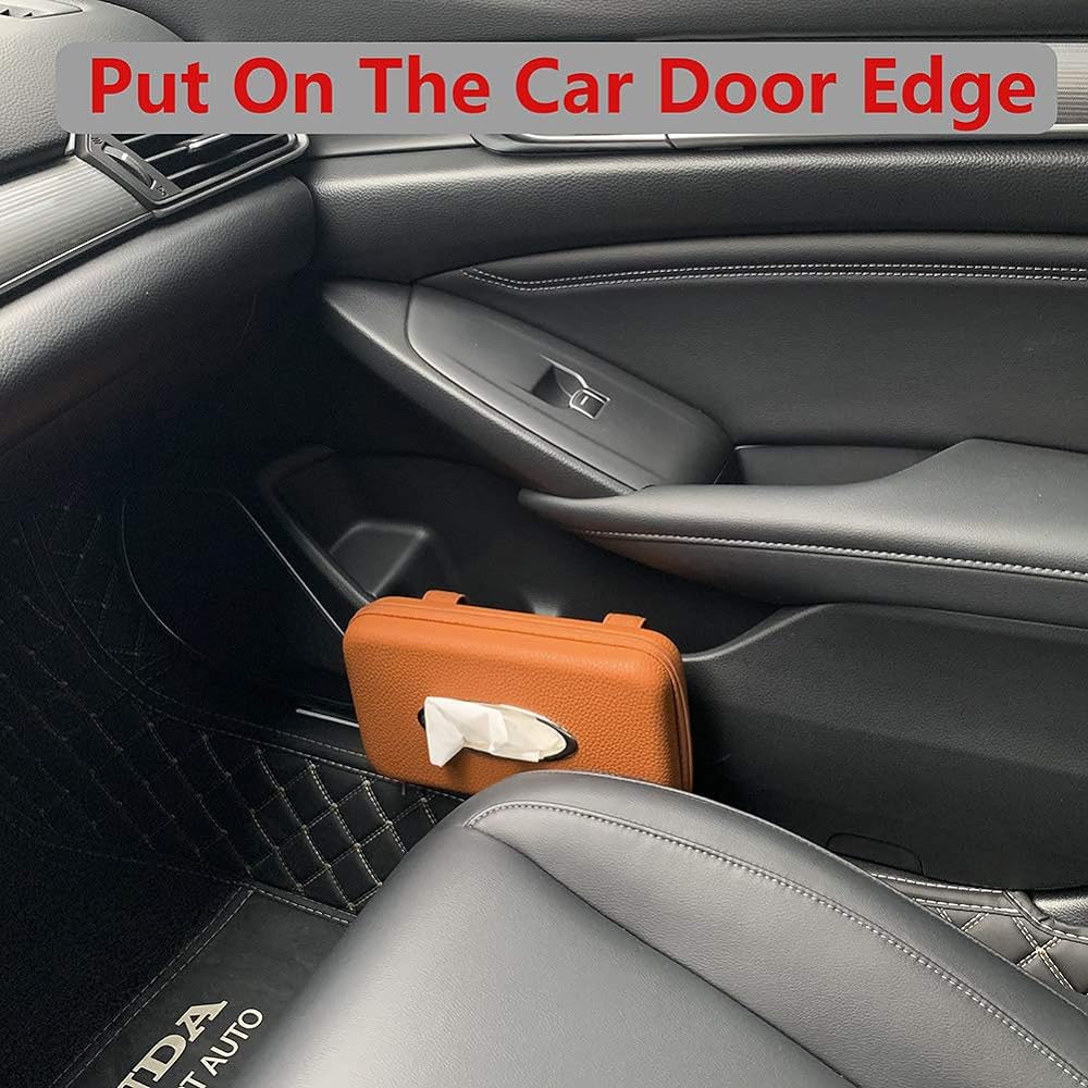 CARTISEN Car Tissue Holder Sun Vizer Napkin Holder Viser Tissue Holder PU Leather Back Teet Tissue Case Holder Car (Brown)