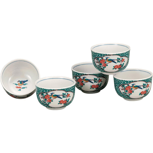 Kutani ware Kumide set (set of 5) green arabesque flowers and birds K4-756