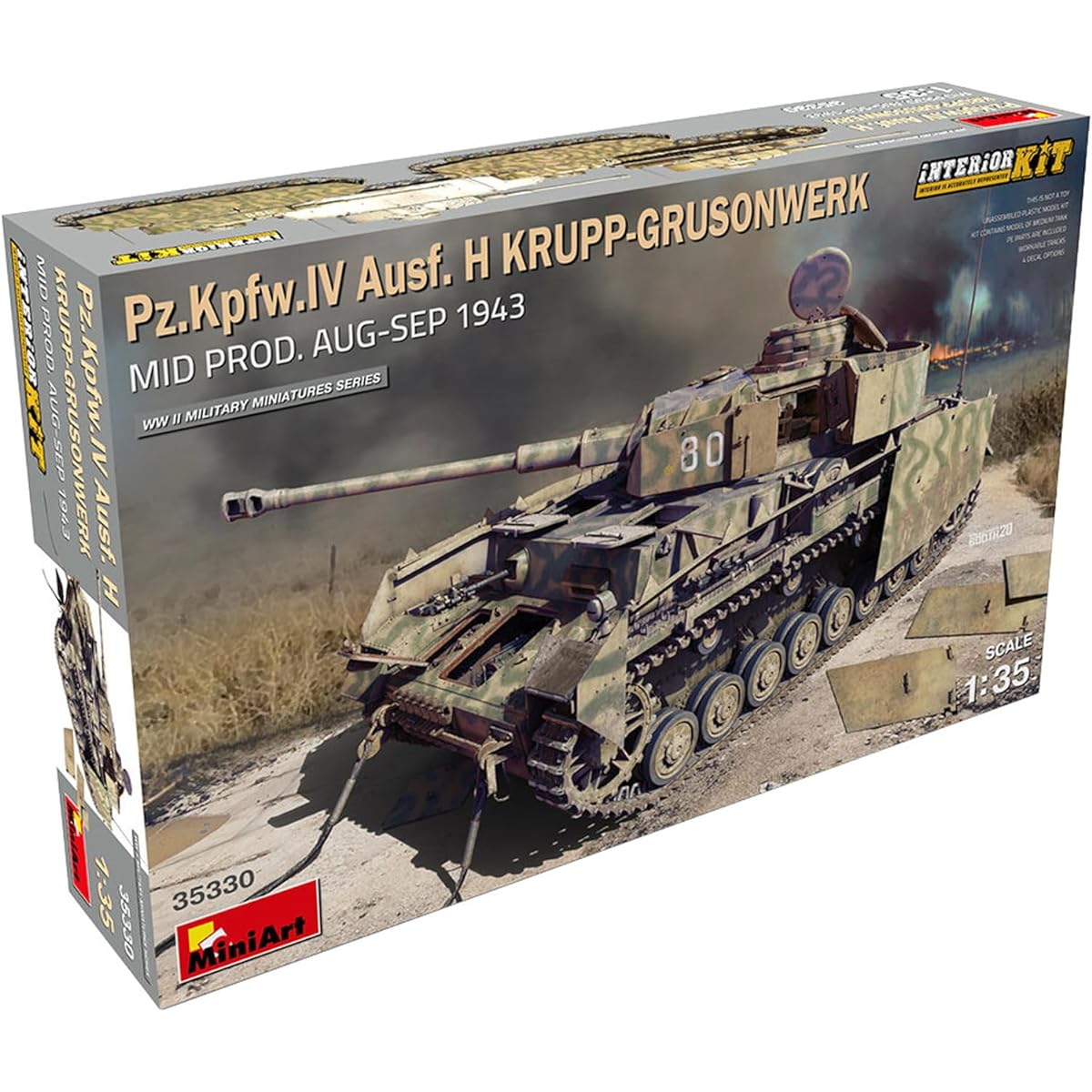 Miniart 1/35 German Army Pz.Kpfw 4th Tank H Type Krupp Company Mid-term Type August-September 1943 Full Interior Internal Reproduction Plastic Model MA35330