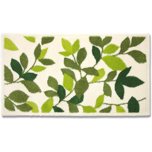 Oka Entrance Mat, Leaf Green, Corner Suction, Approx. 60 x 110cm, Ivory, Made in Japan, Wilton Weave