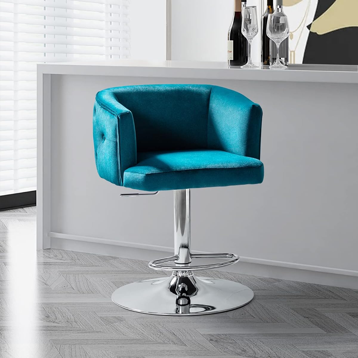 Counter Chair Lifting Rotating Backrest Stylish Bar Chair Bar Stool Kitchen Counter Dining (Teal)
