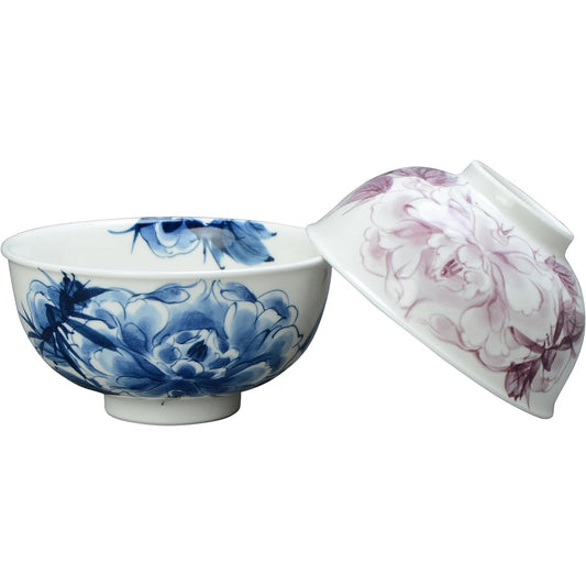 Kyoto ware, Kiyomizu ware, pottery kiln, set rice bowl, dyed flower peony KTA548