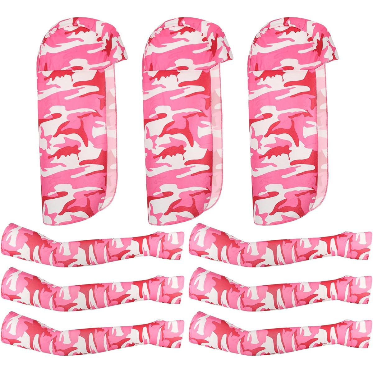 PATIKIL Helmet Sunshade Sunscreen 6 Pack Neck Shade Cooling Skull Cap Fishing Hat Cooling Arm Sleeves for Hiking Riding Camo Rose Red