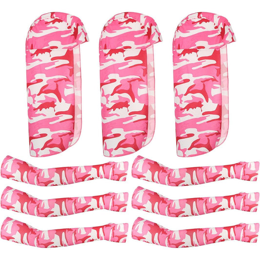 PATIKIL Helmet Sunshade Sunscreen 6 Pack Neck Shade Cooling Skull Cap Fishing Hat Cooling Arm Sleeves for Hiking Riding Camo Rose Red