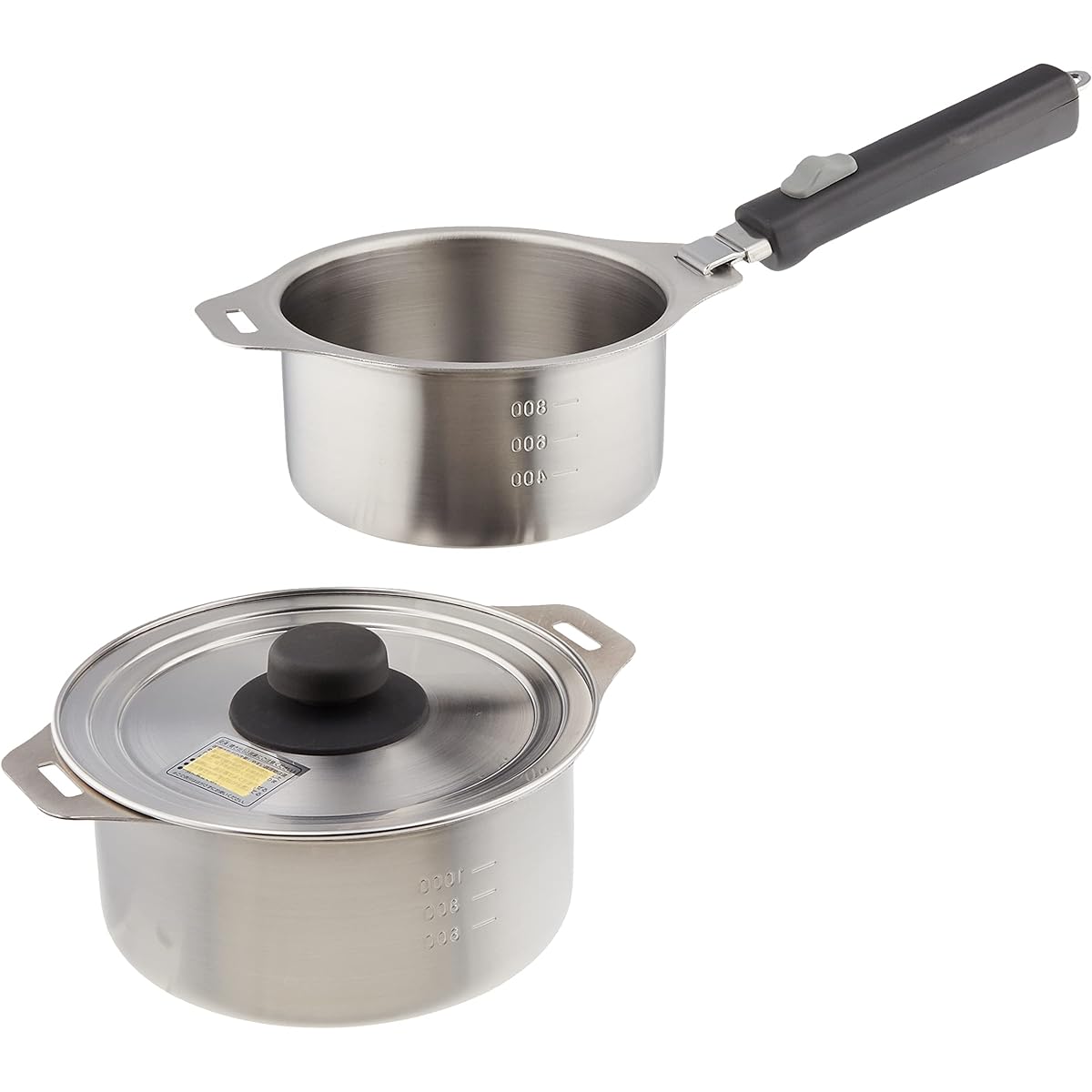 Wahei Freiz Tsubame Sanjo 2-piece pot with removable handle, 14 cm 16 cm, stainless steel, IH compatible, Tsubame Sanjo EM-028