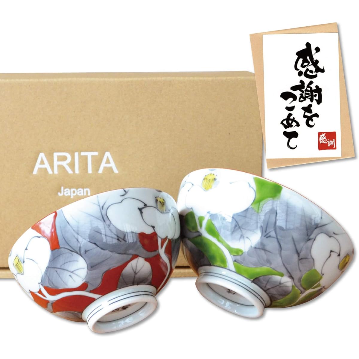 Thank you item, gift, present, retirement, promotion, transfer, graduation, thank you Card included Couple bowl pair rice bowl Arita ware Yuka gift box