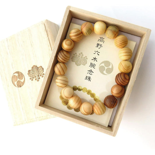 [GOLD STONE] Mt. Koya Roki Bracelet 13mm Wooden Box Included World Heritage Prayer Beads Natural Stone Power Stone