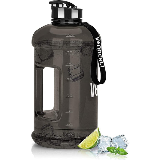 VENNERLI Half Gallon Water Bottle 2.2L Large Sports Water Bottle with Handle 72oz BPA Free Reusable Plastic Water Jug Leak Proof Hydro Bottle for Gym Yoga Travel Camping Cycling Outdoor Sports (Black)