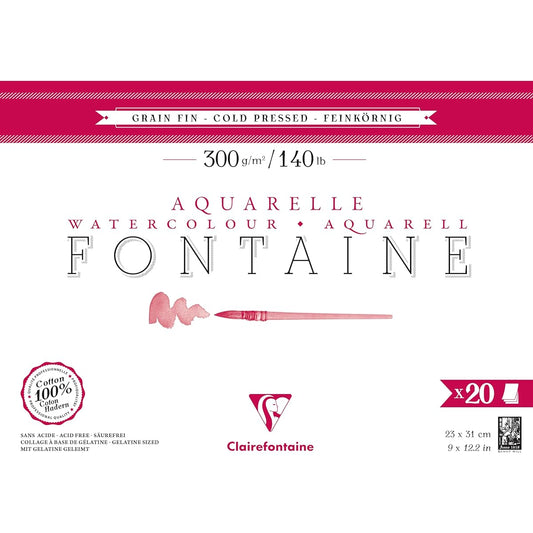 Clairefontaine Watercolor Paper [Fontaine] Medium grain 23 x 31 (20 sheets) Block Drawing Paper Extra Thick 300g Clairefontaine cf975500