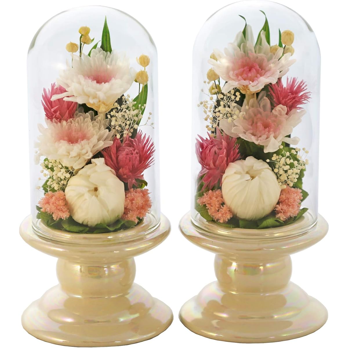 Art Four Seasons Buddha Flower ● (White) Mini Ringiku Glass [Set of 2 pairs of designs] Pink Preserved Flower