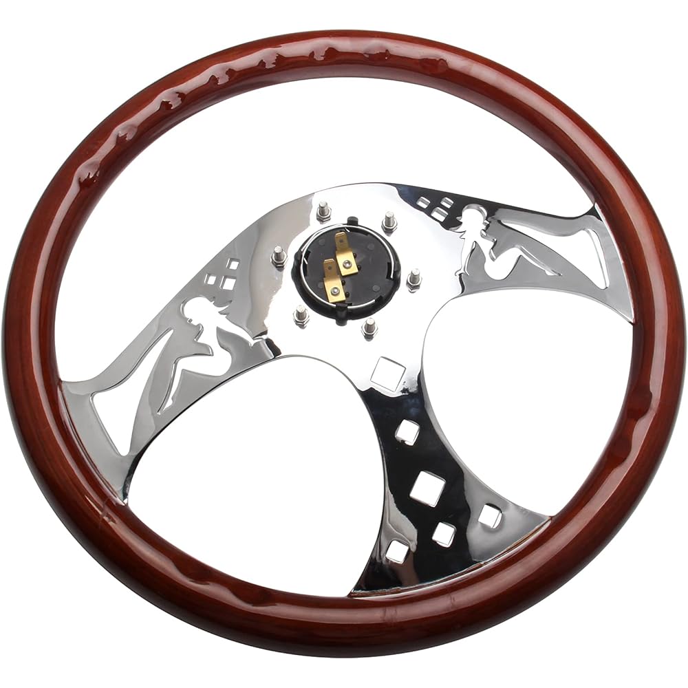 TOP10 RACING 380mm 15 inch Classic Grant Nostal Gia Style Wood -Grain Handle Three Spokes Handle Rivet Lightwood Grip Horn with Horn (Girls Pattern)